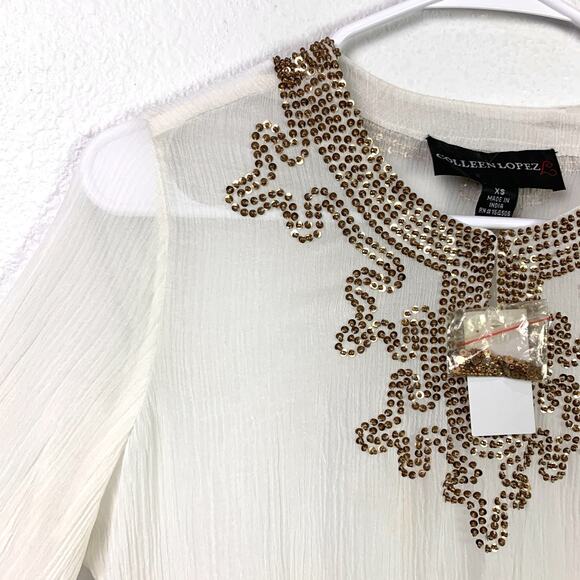 Colleen Lopez Embellished Sequin Resort Wear Tunic Shirt XS NWT - Picture 3 of 7